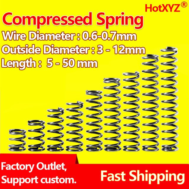 HotXYZ Druckfeder Y-Typ Zylindrische Spiralfeder aus Stahl in Silber mit Drahtdurchmesser 0,6 mm und 0,7 mm - Bild 1
