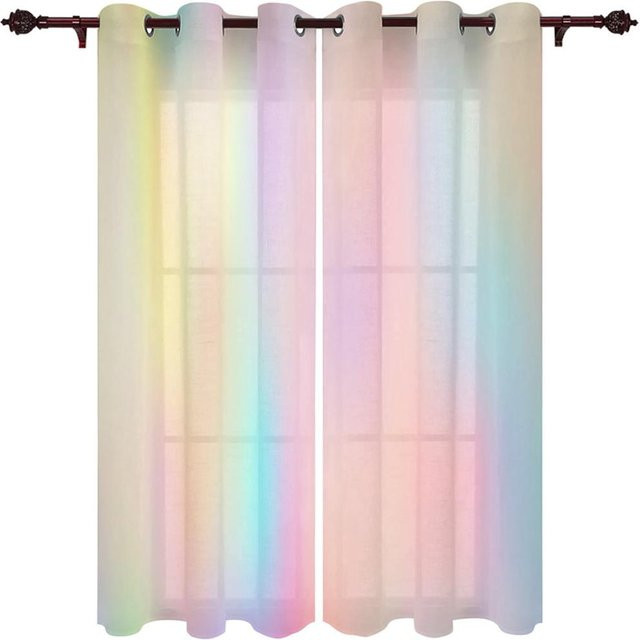 A Family Of Home Textiles Starlight Rainbow Spots Vorhang mit Sternen-Design, halbtransparent, Mehrfarbig, B: 150 cm, H: 166 cm - Bild 1