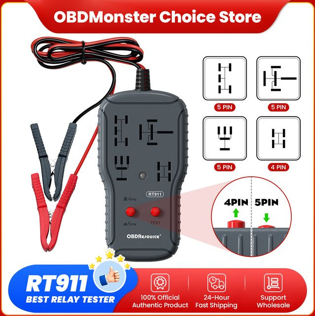 OBDMonster Universal Elektronischer Relais Tester für 12V und 24V Auto Spannung Detektor und Batterie Checker in Schwarz - Bild 1