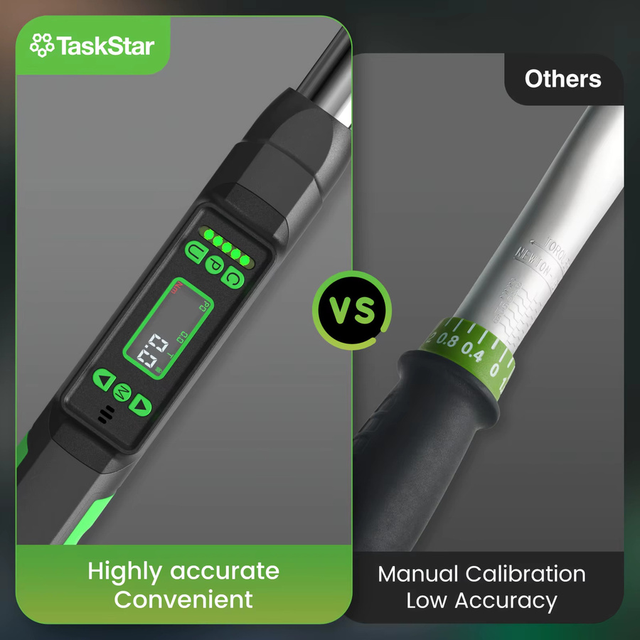 TaskStar Digitaler Drehmomentschlüssel mit 3/8-Zoll-Aufnahme, LCD-Display, Genauigkeit ±2 %, 0–220 Nm/0–162 ft-lbs - Bild 2