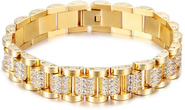 Qiaonitu Armband, Edelstahl, Gold, Zirkonia, Punk, Unisex, 14 mm - Bild 1