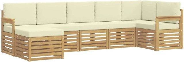 vidaXL Outdoor-Sofagarnitur 7-teilig aus Akazienholz in Weiß und Beige - Bild 1