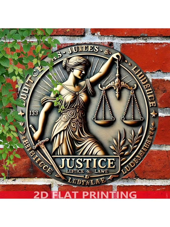 CIFBUY Vintage Lady Justice Metall-Wandschild, runde goldene Plakette mit Gravur, Durchmesser: 20,32 cm - Bild 3