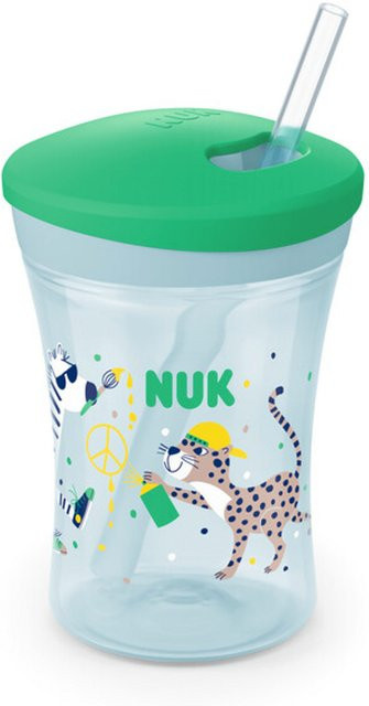 NUK Action Cup mit Strohhalm in Grün, auslaufsicher und aus Silikon sowie Polypropylen - Bild 1