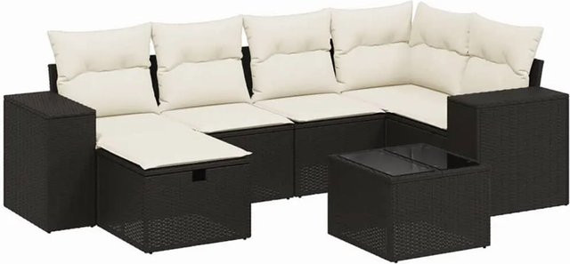 vidaXL 7-tlg Garten-Sofagarnitur aus Poly Rattan mit Kissen in Schwarz - Bild 1