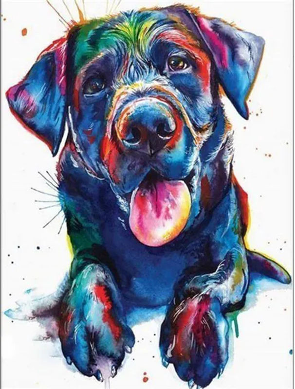 FIYO Diamond Painting Hund Motiv als DIY 5D Mosaik Wandbild, mehrfarbig, B: 30 cm x H: 20 cm - Bild 1