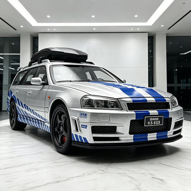 WELLY GTR R34 Skylin Station Wagon Modellauto, 1:24, aus Legierung, mit Sound und Licht - Bild 1