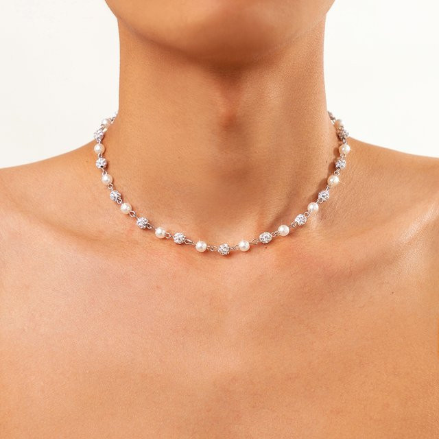 Ingemark Halskette, Perlen, Strass, Silber Farbe, Herren - Bild 1