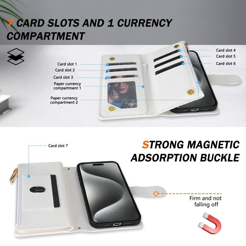 Samsung Crossbody Lanyard Leder Handyhülle mit Reißverschluss Geldbörse für Galaxy S25 Edge S24 Ultra S23 FE S22 S21 S20 Plus Note 20 Flip Cover - Bild 3