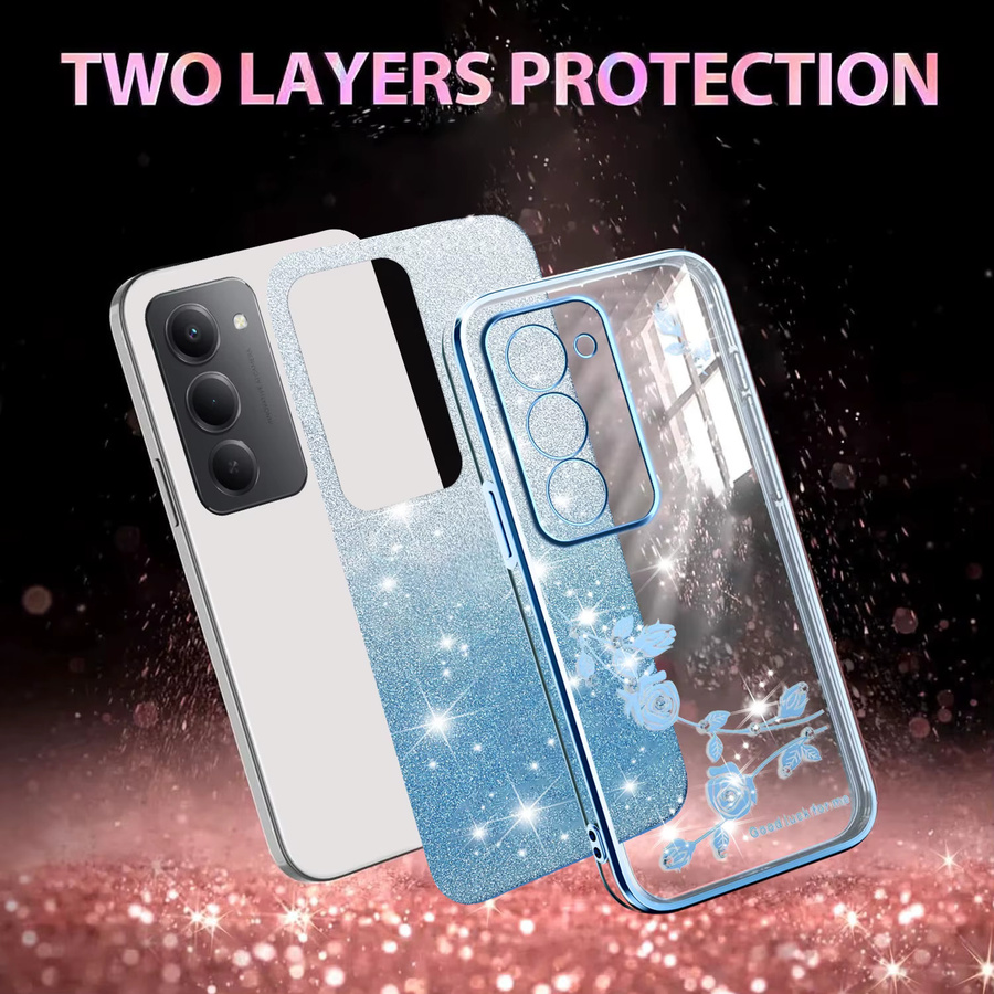 Xiaomi Redmi Note 14 Pro Hülle mit Diamant-Glitzer-Blume in Transparent Pink, stoßfeste und weiche Schutzhülle - Bild 1