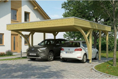 SKANHOLZ Carport Friesland aus Fichte mit zwei Einfahrtsbögen und Flachdach in Grün, B: 546 cm, T: 555 cm - Bild 1