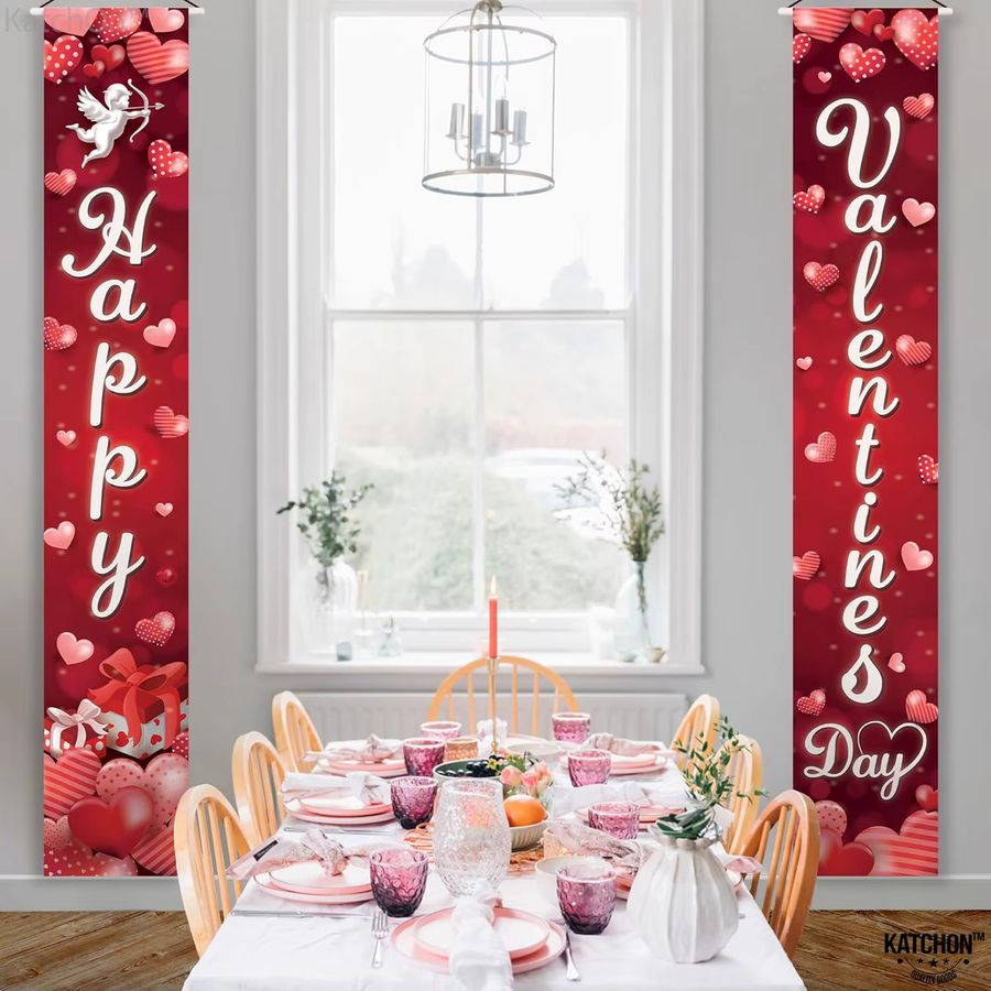 VIKAMA Valentinstag-Türbanner in Rot für eine romantische Atmosphäre als hängender Hintergrund für Jahrestag, Hochzeit und Party-Dekoration im Innen- und Außenbereich - Bild 2