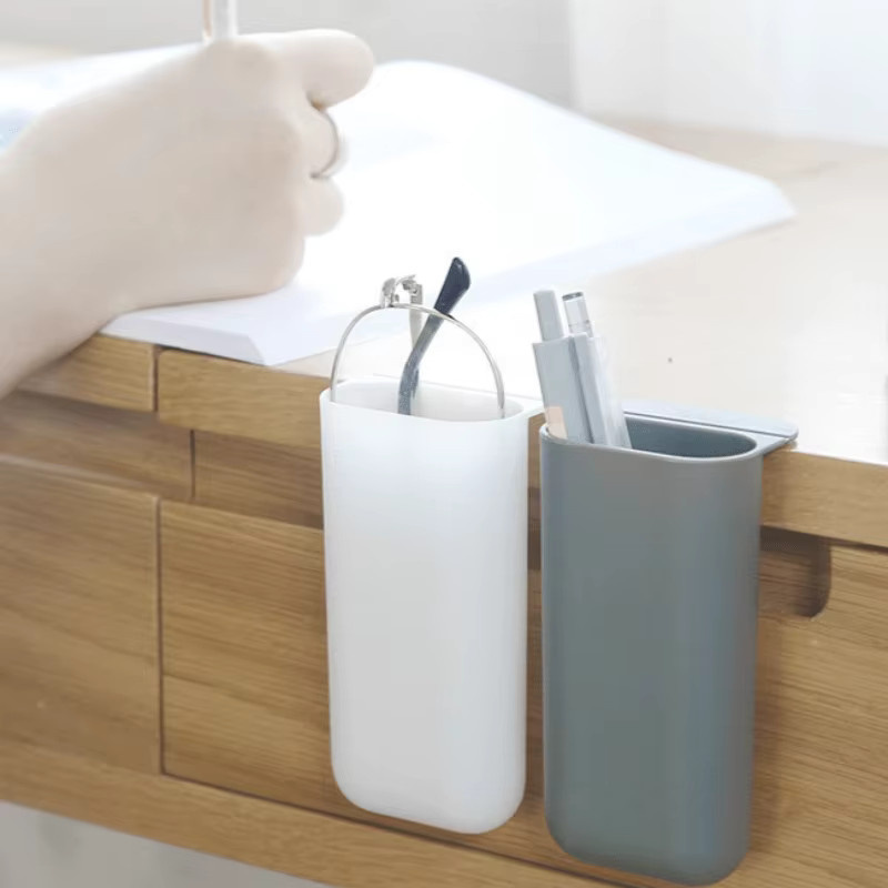 Multifunktionaler Stifthalter aus Kunststoff mit Desktop-Display für Büro und Schreibtisch, selbstklebendes Aufbewahrungsrohr für Schreibwaren, erhältlich in Grau oder Weiß - Bild 2