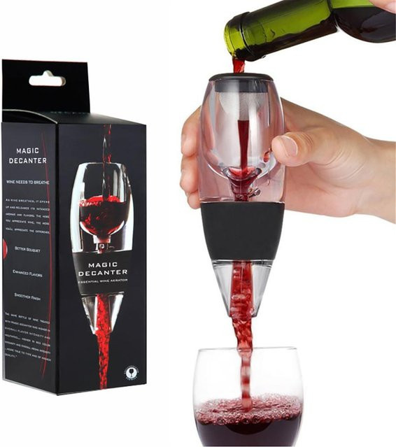 AIKARO Wein-Luftbelüfter und Rotwein-Dekanter mit Filter, Ständer und Korkenzieher in Schwarz - Bild 1