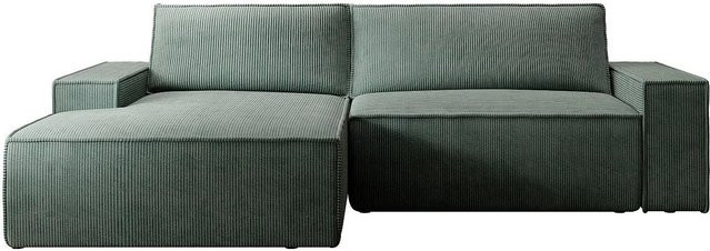 Vente-unique Sofa Amelia in Tannengrün mit Cord-Bezug und L-Form - Bild 1