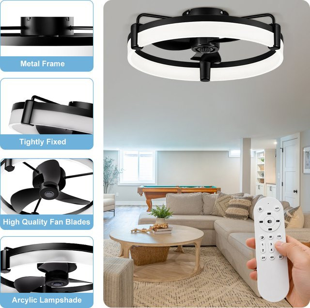 Aiopp LED-Deckenventilator mit Fernbedienung, ultra-leiser flacher Ventilator mit dimmbarer Beleuchtung und reversiblem DC-Motor, Weiß - Bild 1