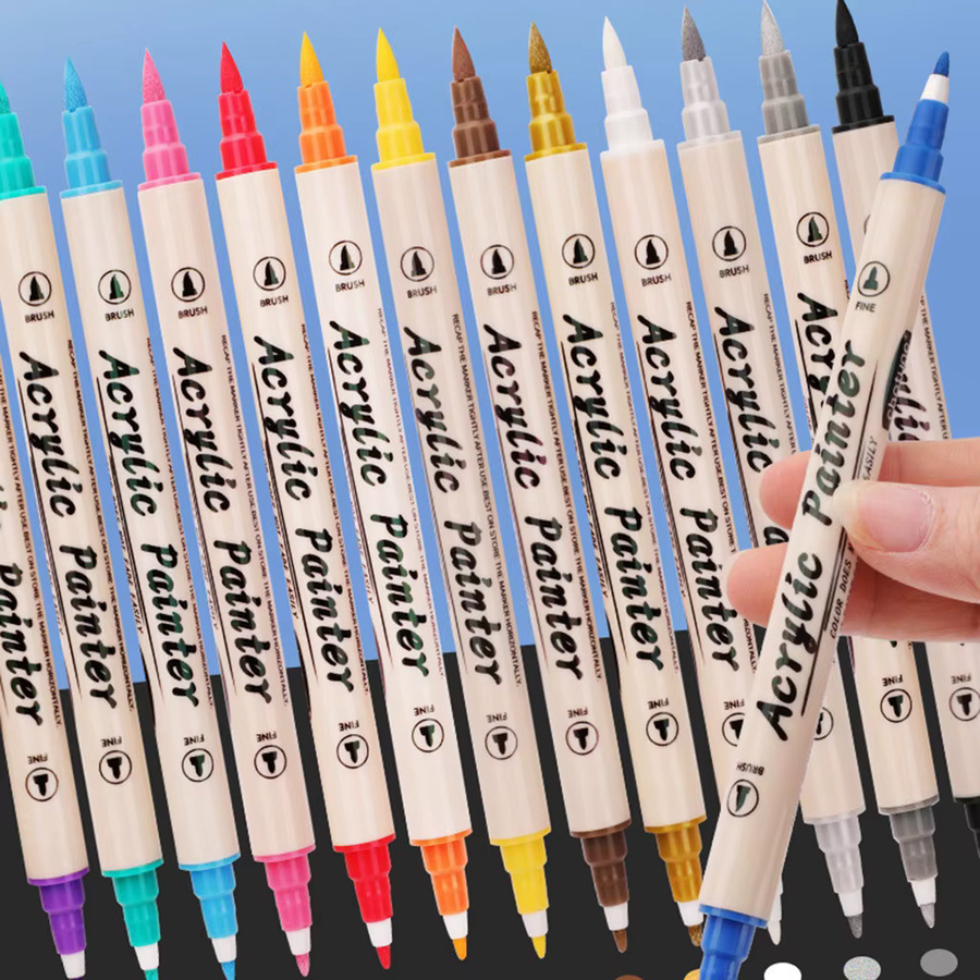 Doppelseitiger Acryl-Marker Set mit Brush-Spitze, wasserfeste Permanent-Stifte in Multicolour, 36 Farben für Kunstbedarf und Schule - Bild 3