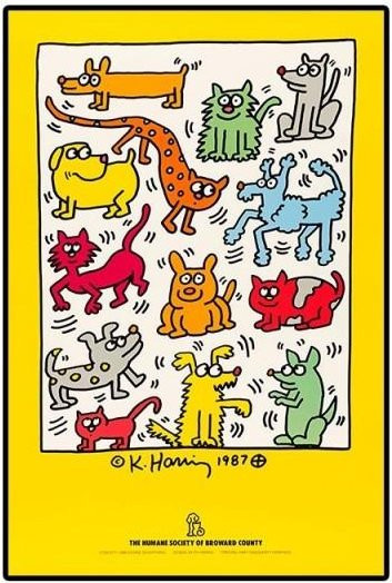 Abstraktes Pop-Art Poster Keith Haring Motiv Herz und Glücksaufkleber als Leinwanddruck für deine Wanddekoration, Mehrfarbig, B/H: 30 x 40 cm - Bild 1