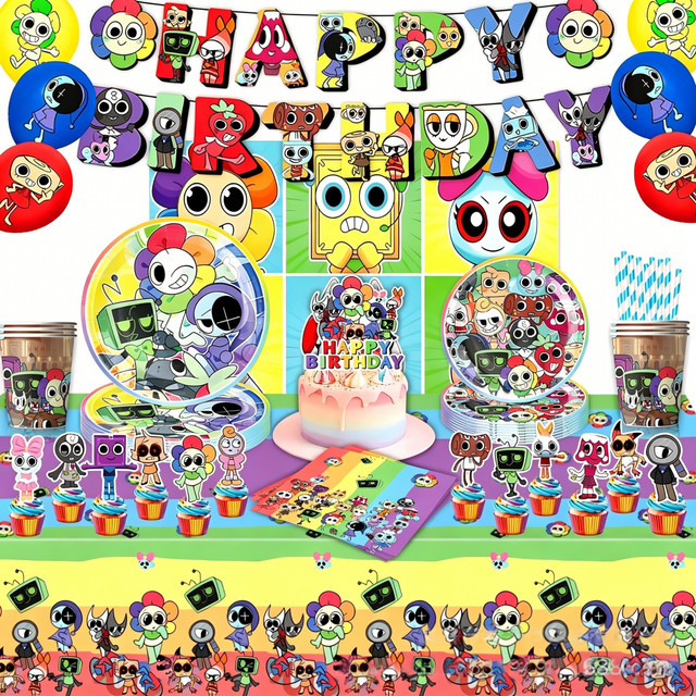 Potdemiel Cartoon Dandy World Party-Dekorationsset in Multicolour mit Tassen, Tellern, Banner und Tortendekoration für Kindergeburtstage und Babypartys - Bild 1