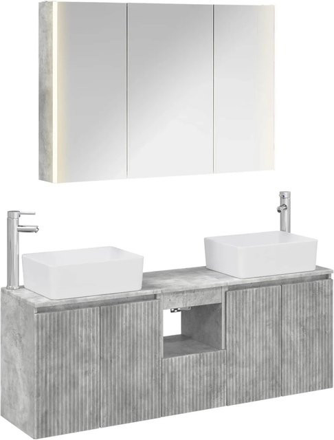 vidaXL Badezimmerschrank-Set 4-teilig in Betongrau, modern mit LED-Beleuchtung und Spiegelschrank aus MDF, B/T/H: 103,5 x 57,34 x 70,0 cm - Bild 1