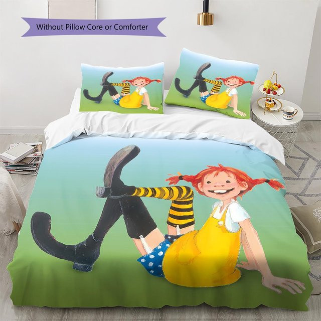 Pippi Langstrumpf Bettwäsche Set mit Bettbezug und 2 Kissenbezügen, Mehrfarbig, B/H: 250 x 220 cm - Bild 1