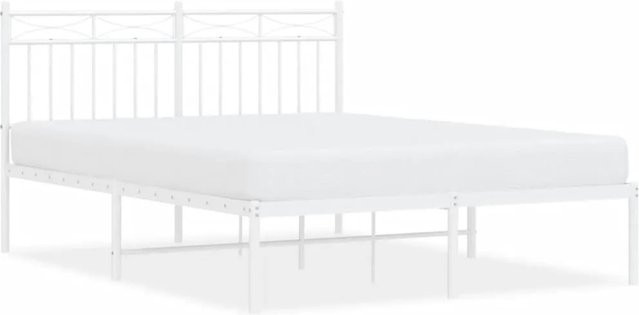 vidaXL Bettgestell aus Metall mit Kopfteil in Weiß, klassisches Design, B/T/H: 140 x 200 x 91 cm - Bild 1