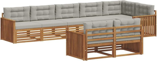 vidaXL Outdoor-Sofagarnitur aus Akazienholz mit 25-teiligem Set und Kissen in Natur und Hellgrau - Bild 1