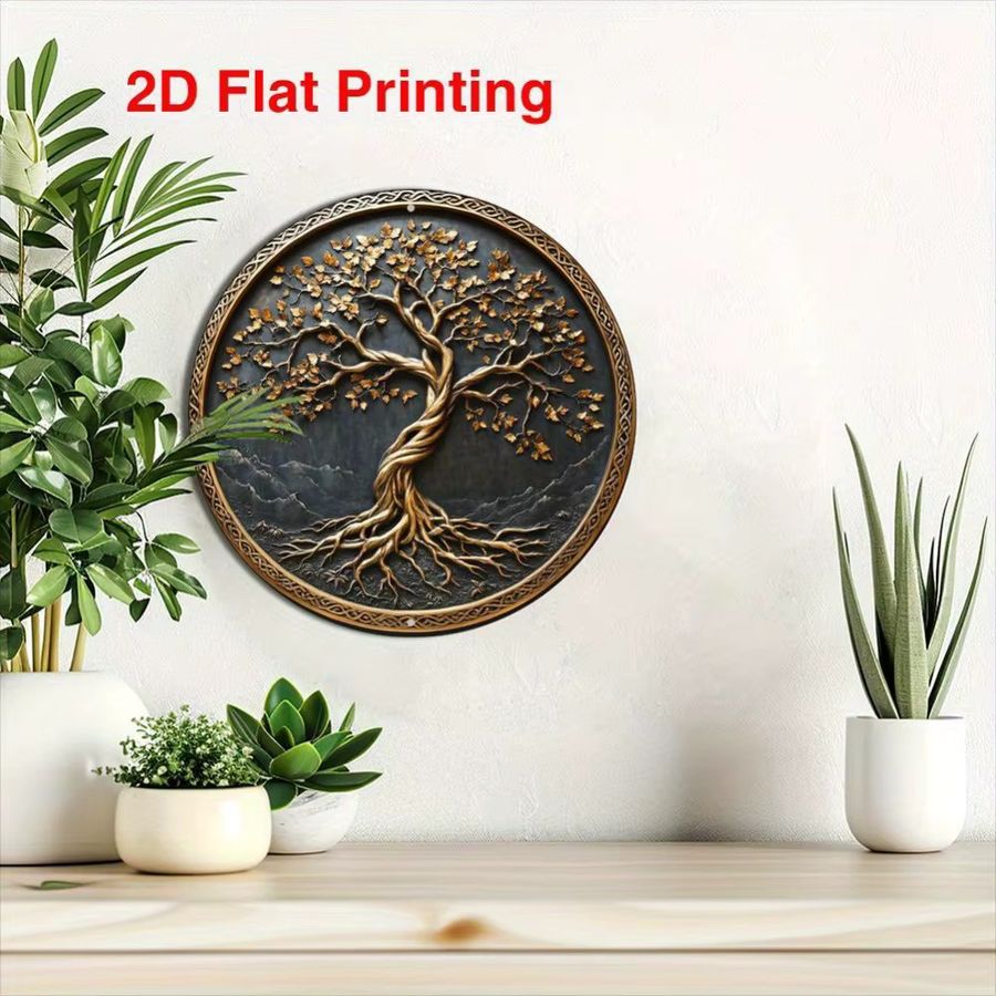 HELLOYOUNG Vintage Wandkunst Baum des Lebens aus Aluminium, rundes Metallschild in Multicolor, Durchmesser: 20,3 cm - Bild 5