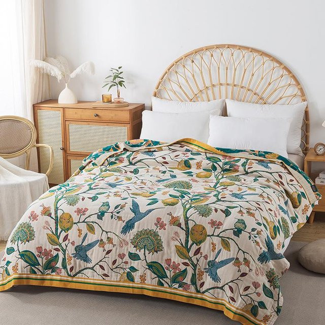 HomeHarmony Sommer-Handtuchdecke aus Baumwoll-Musselin mit floralem Muster in Multicolour, B/B: 200 x 230 cm - Bild 1
