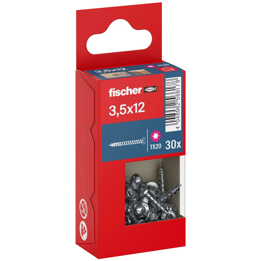 Fischer PowerFast II Pan Head TX Vollgewindeschraube für Holz, verzinkt, Farbe: Silber/Blau, Durchmesser: 3,5 mm, Länge: 12 mm, 30 Stück - Bild 2