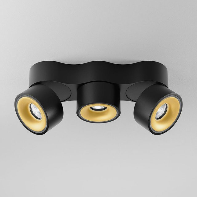 DLS Lighting Clippo Trio LED-Wand- und Deckenstrahler in Schwarz/Gold mit warmweißem Licht (3000K), dimmbar und verstellbar - Bild 1