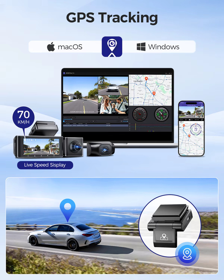 AZDOME M550 Max Dash Cam mit 4K Auflösung, GPS und WiFi, 150 Grad Sichtfeld, 24H Parkplatz-Überwachung und Nachtsicht, Schwarz - Bild 5