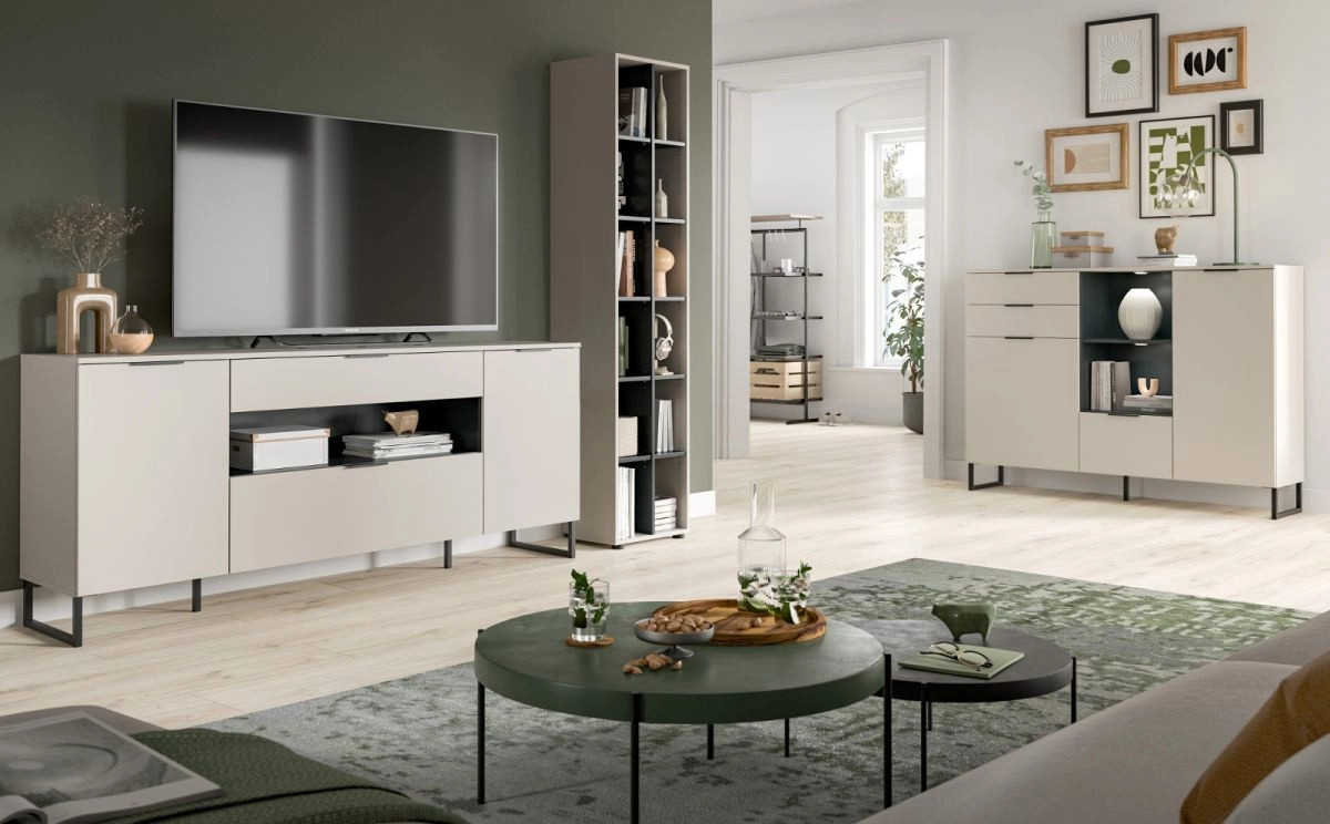 Modernes TV-Lowboard Morena von Inn.Furn in Beige, Sand und Schwarz mit Soft-Close-Schubladen, B: 185 cm, T: 41 cm, H: 80 cm - Bild 4