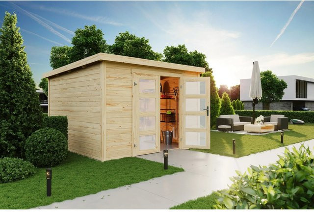 Lasita Gartenhaus Zambezi 7 aus Holz in Beige mit Flachdach, B/T/H: 320 x 324,8 x 210,9 cm - Bild 1