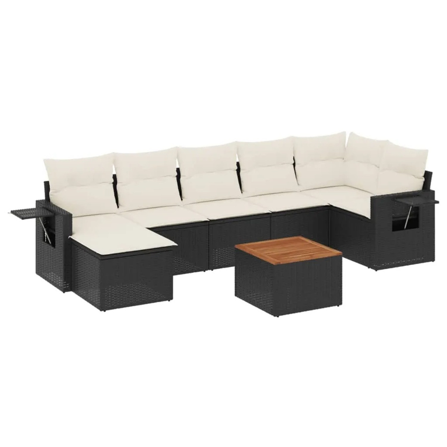 vidaXL 8-teilige Garten-Sofagarnitur in L-Form aus Poly-Rattan und pulverbeschichtetem Stahl mit Kissen in Schwarz und Cremeweiß - Bild 2