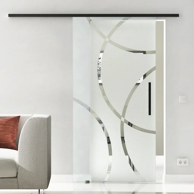 Levidor Glasschiebetür Komplettset Coburg in Schwarz mit Stangengriff, B/H: 90 x 217,5 cm - Bild 1