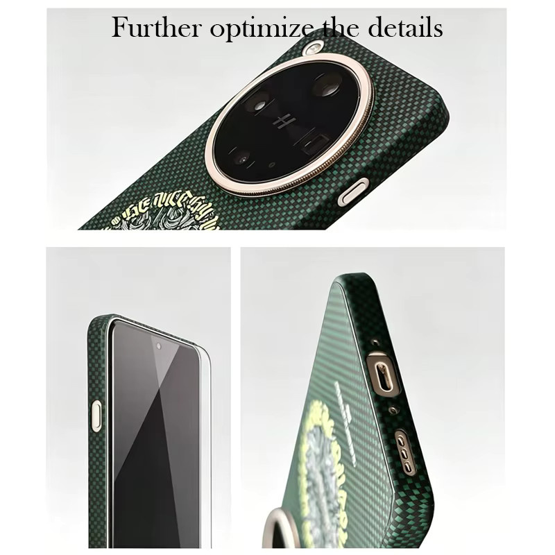 Kohlefaserhülle für Oppo Find X9 Pro in Grün mit Kevlar und Wireless Charging Funktion - Bild 3