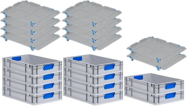 PROREGAL Spar Set 10x Eurobox Nextgen Color mit Auflagedeckel und Schiebeschnappverschlüssen, Blau, H x B x T: 12 x 40 x 60 cm - Bild 1
