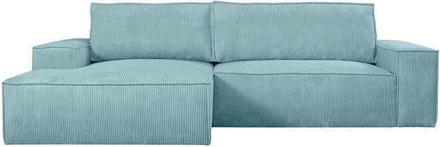 Vente-unique Schlafsofa Amelia in Türkisblau mit Cord-Bezug und L-Form - Bild 1