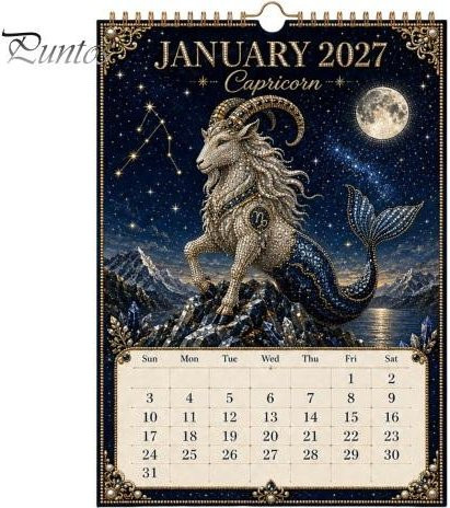 Zodiac Perlenkunst Kalender 2027 Bastelset mit 12 Monatsbildern in Schwarz und Multicolour, Handgemalte Strasssteinmalerei als Wandkalender für Anfänger und Erwachsene - Bild 1