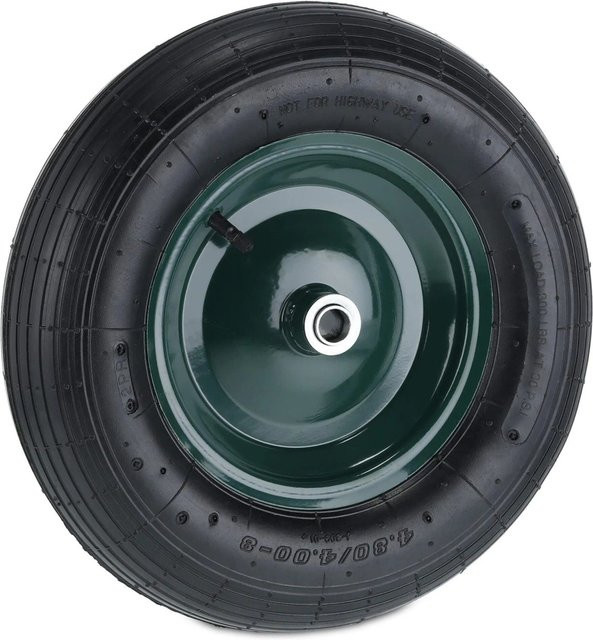 Relaxdays Schubkarrenrad luftbereift mit Kugellager in Schwarz und Grün, Durchmesser: 39 cm, Breite: 9 cm - Bild 1