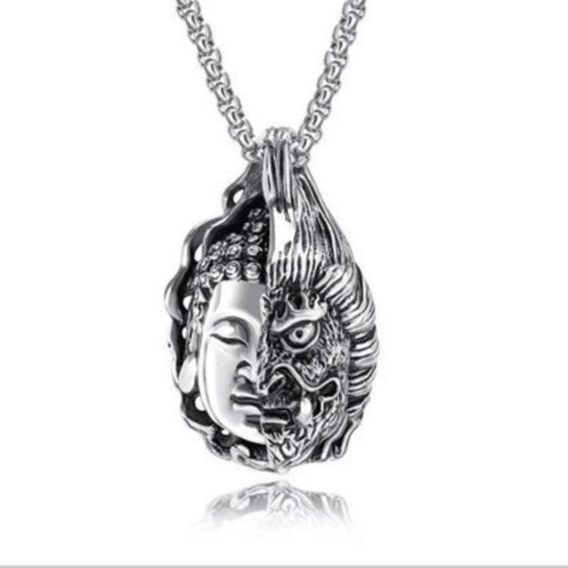 YIRAN Halskette, Buddha Dämon Anhänger, Kupfer, gray, Unisex - Bild 1
