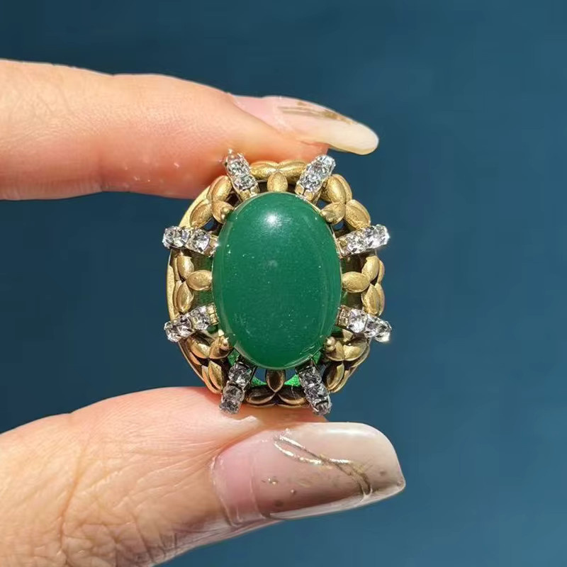 Icareu Ring, Goldfarben, Smaragdgrün, Zirkonia, Damen, Vintage - Bild 3