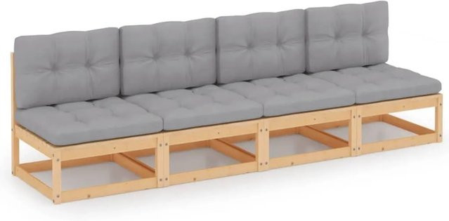 vidaXL 4-Sitzer-Gartensofa aus Kiefer Massivholz mit Polsterkissen in Grau und Braun - Bild 1