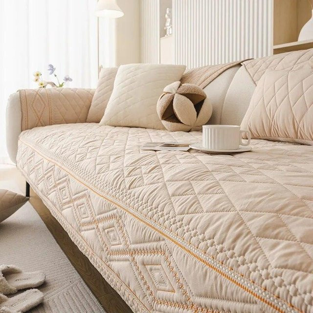 Rutschfester Sofaüberzug aus gewaschener Baumwolle in Creme für dein Wohnzimmer, dekorativer Sofaschutz, 70 x 70 cm - Bild 1