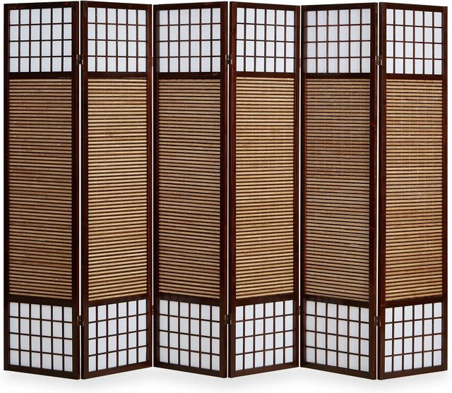 Homestyle4u 6-tlg. Paravent aus Holz und Bambus mit Reispapier in Braun, B/H: 264 x 175 cm - Bild 1