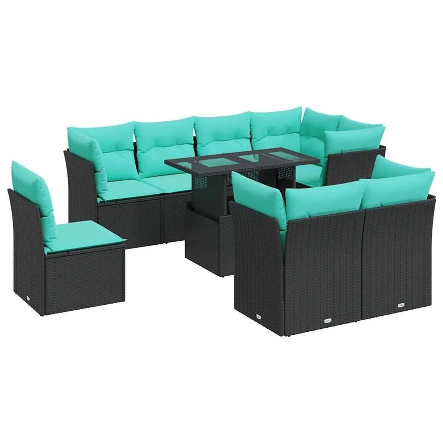 vidaXL 9-teilige Garten-Sofagarnitur aus Poly-Rattan mit Kissen in Schwarz - Bild 2