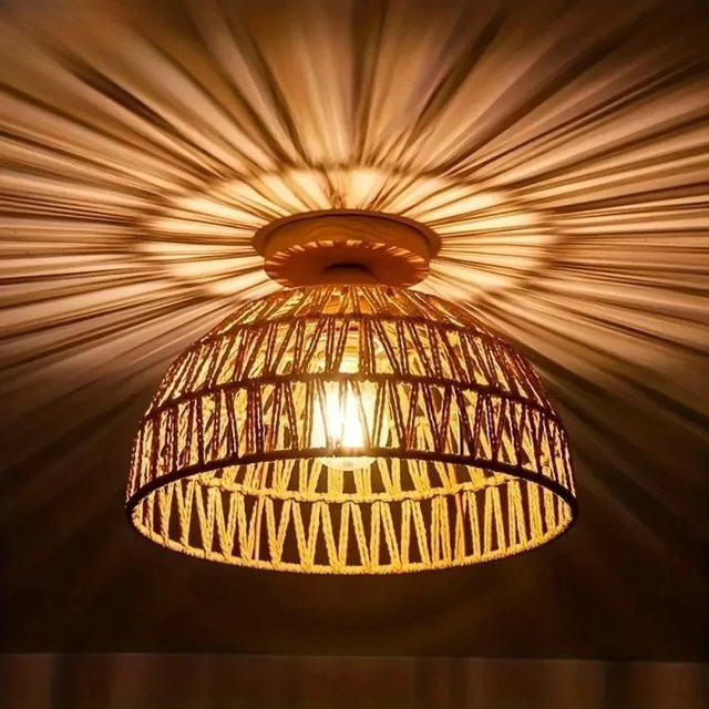 JOYINLED Wabi-sabi Deckenleuchte aus handgewebtem Rattan in Braun mit E27 Fassung im Vintage-Design - Bild 1