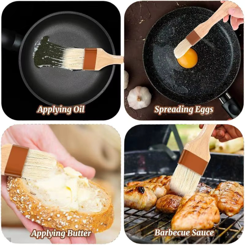 HNKMP 5er-Set Ölpinsel aus reiner Wolle mit Holzgriff in Braun zum Backen, Grillen und Kochen - Bild 5
