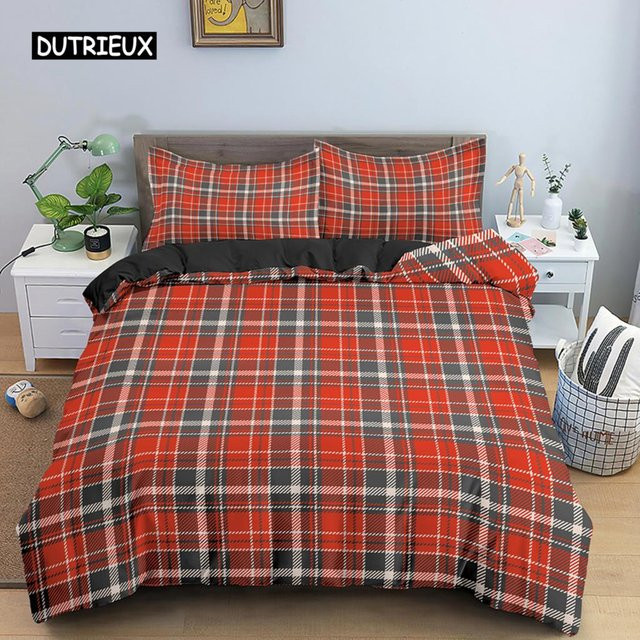 Bettwäscheset Binchi Outdoor Product mit Karomuster im Retro-Stil, Farbe Rot, Material Mikrofaser, B/H: 135 x 200 cm - Bild 1